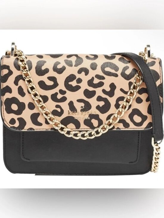 kate spade Handbags - Kate Spade New York Remi Leopard Black Animal Flap Chain Crossbody Bag EUC